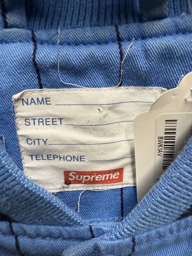 Supreme Pinstripe Varsity Jacket Blue Sz. M