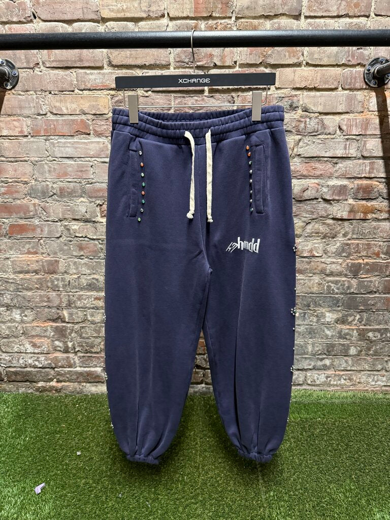 HMDD Flower Studded Scrunch Blue Sweatpants Sz. M