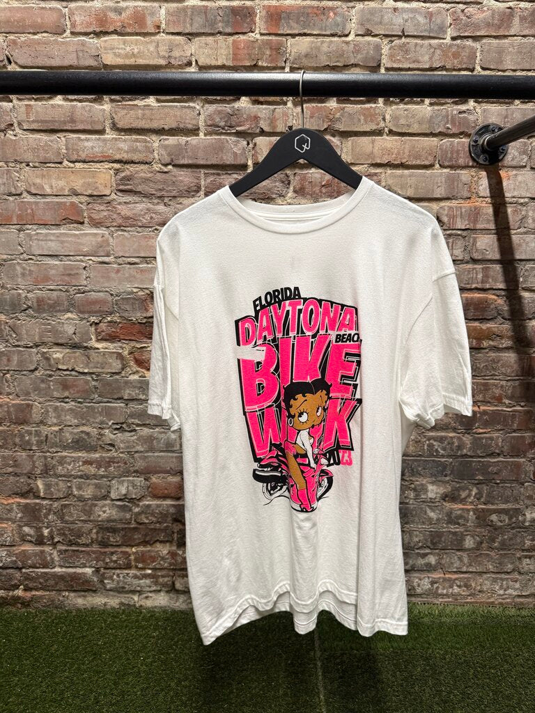 Vintage Betty Boop Daytona Beach White Tee Sz. L