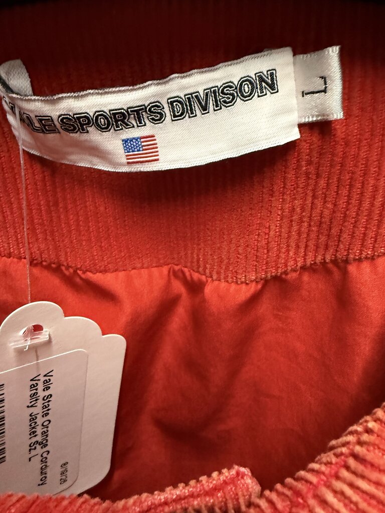 Vale State Orange Corduroy Varsity Jacket Sz. L