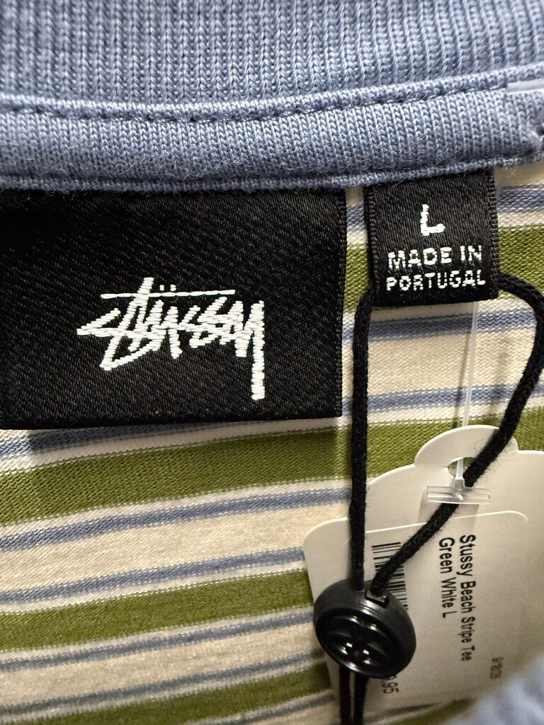Stussy Beach Stripe Tee Green White L