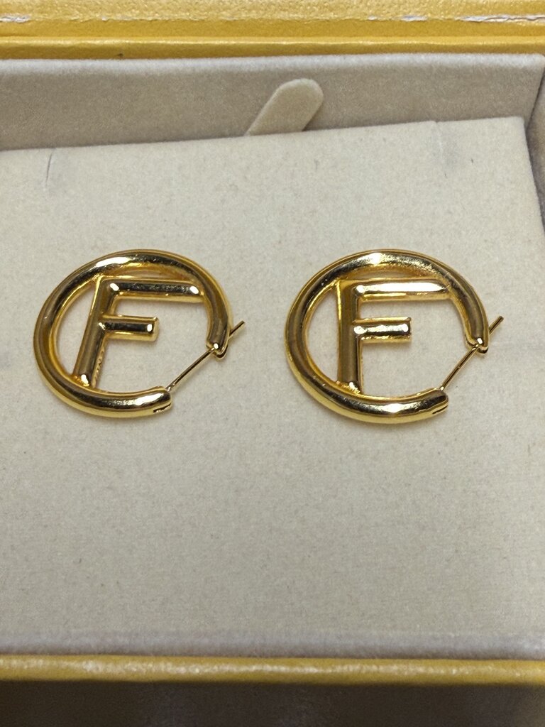 Fendi Earings Gold Tone Logo