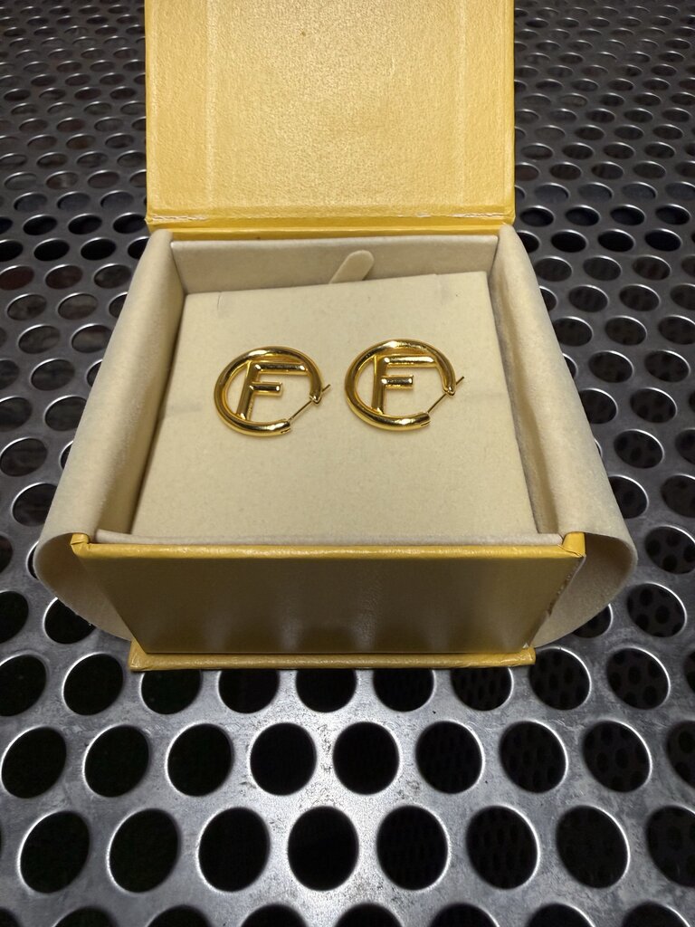 Fendi Earings Gold Tone Logo