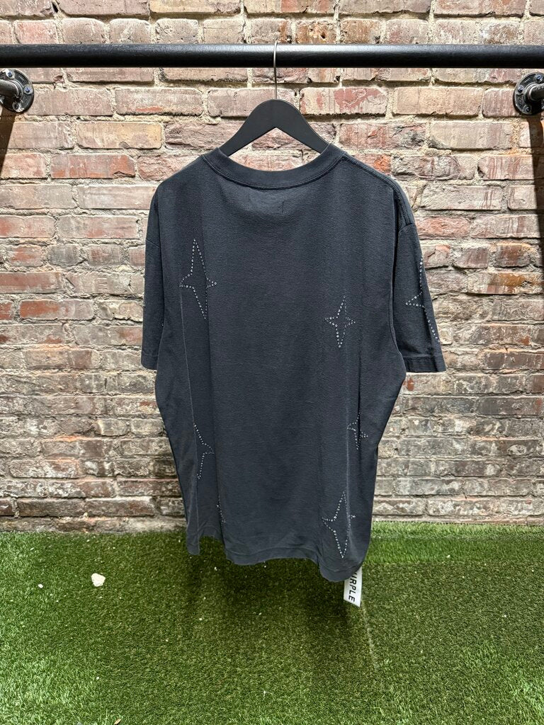 Purple Brand Stacked Crystal Stars Tee Black XL