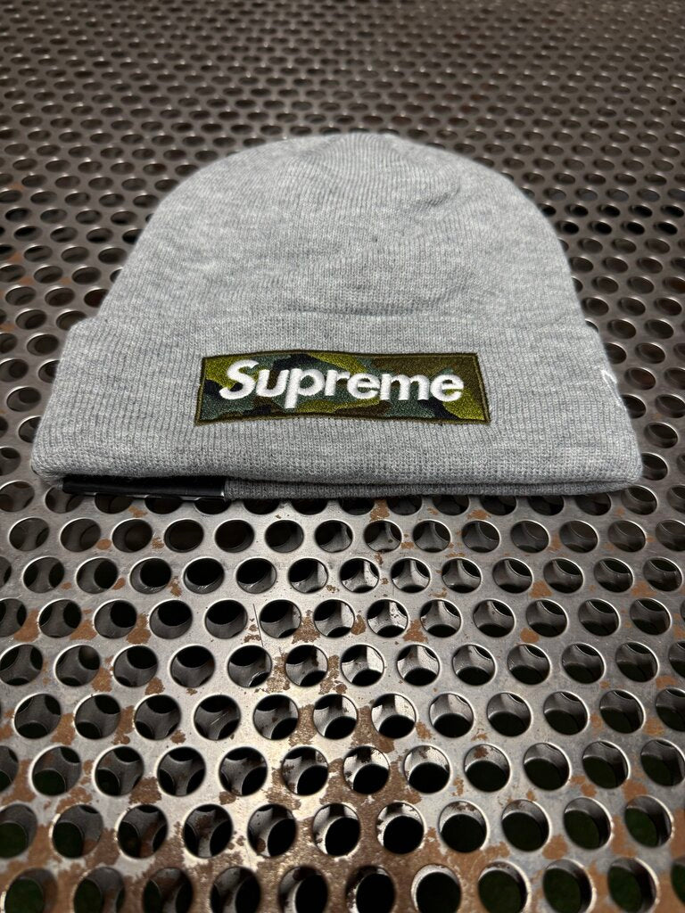 Supreme New Era Camo Box Slogo Beanie Grey