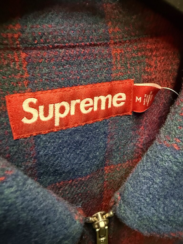 Supreme Studded Shadow Plaid Zip Hup Tee Navy/Red sz M